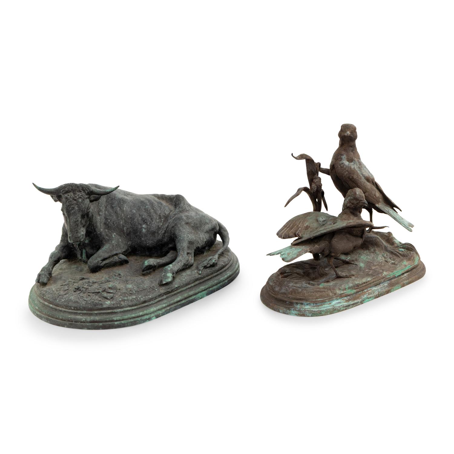 A Bronze Steer by Rosa Bonheur and Bronze Doves by Jules Moigniez
