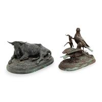 A Bronze Steer by Rosa Bonheur and Bronze Doves by Jules Moigniez