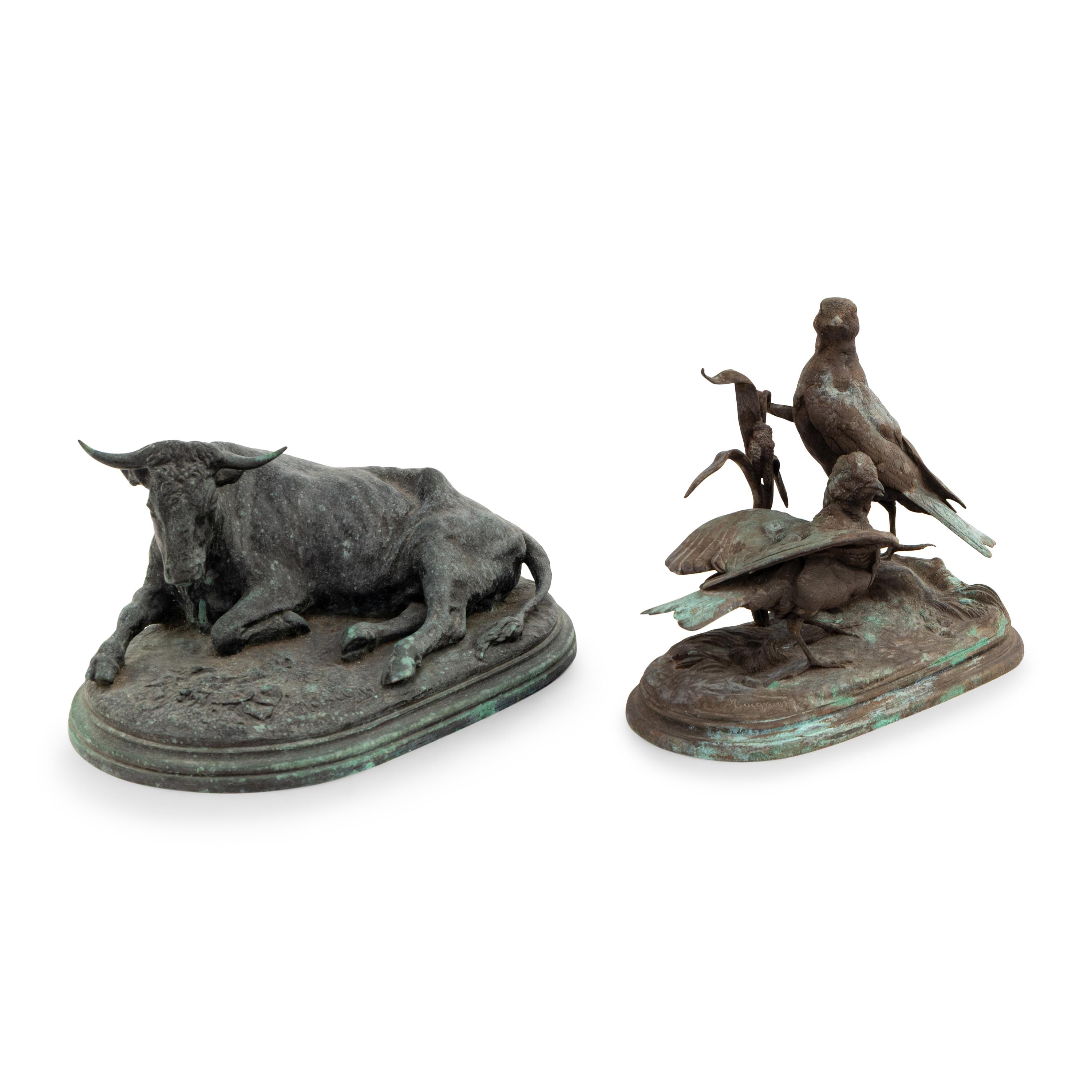 A Bronze Steer by Rosa Bonheur and Bronze Doves by Jules Moigniez
