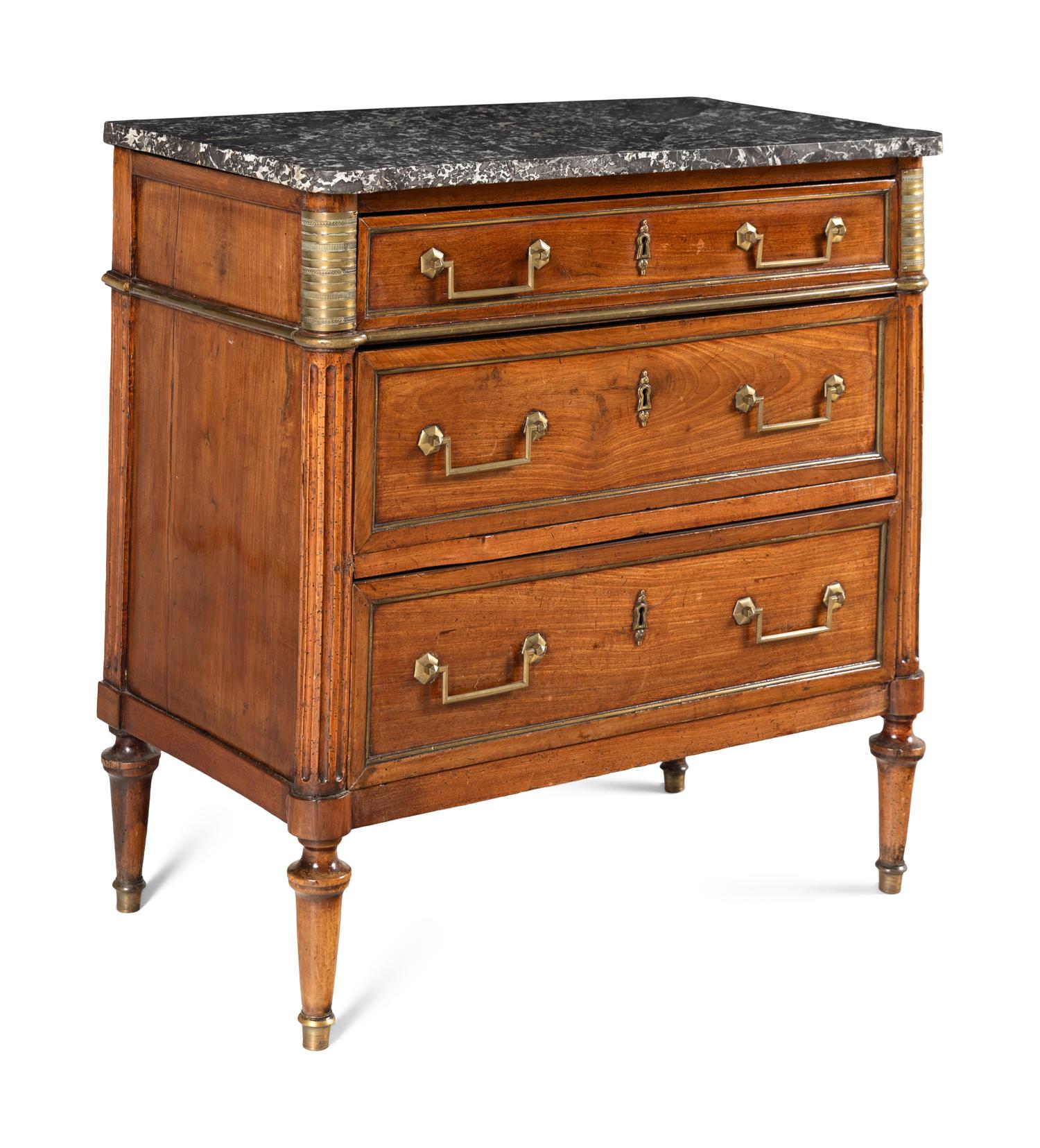 A Louis XVI Mahogany Marble-Top Commode