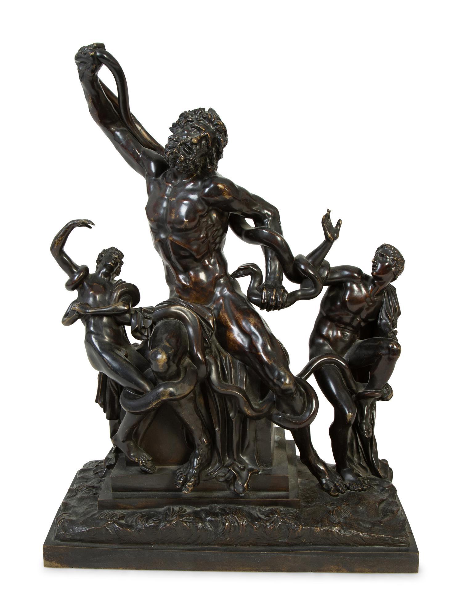 A Continental Patinated Bronze Figural Group After Agesander of Rhodes Depicting Laocoon and His Sons — 19TH CENTURY