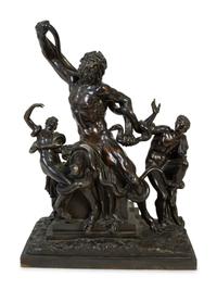 A Continental Patinated Bronze Figural Group After Agesander of Rhodes Depicting Laocoon and His Sons — 19TH CENTURY