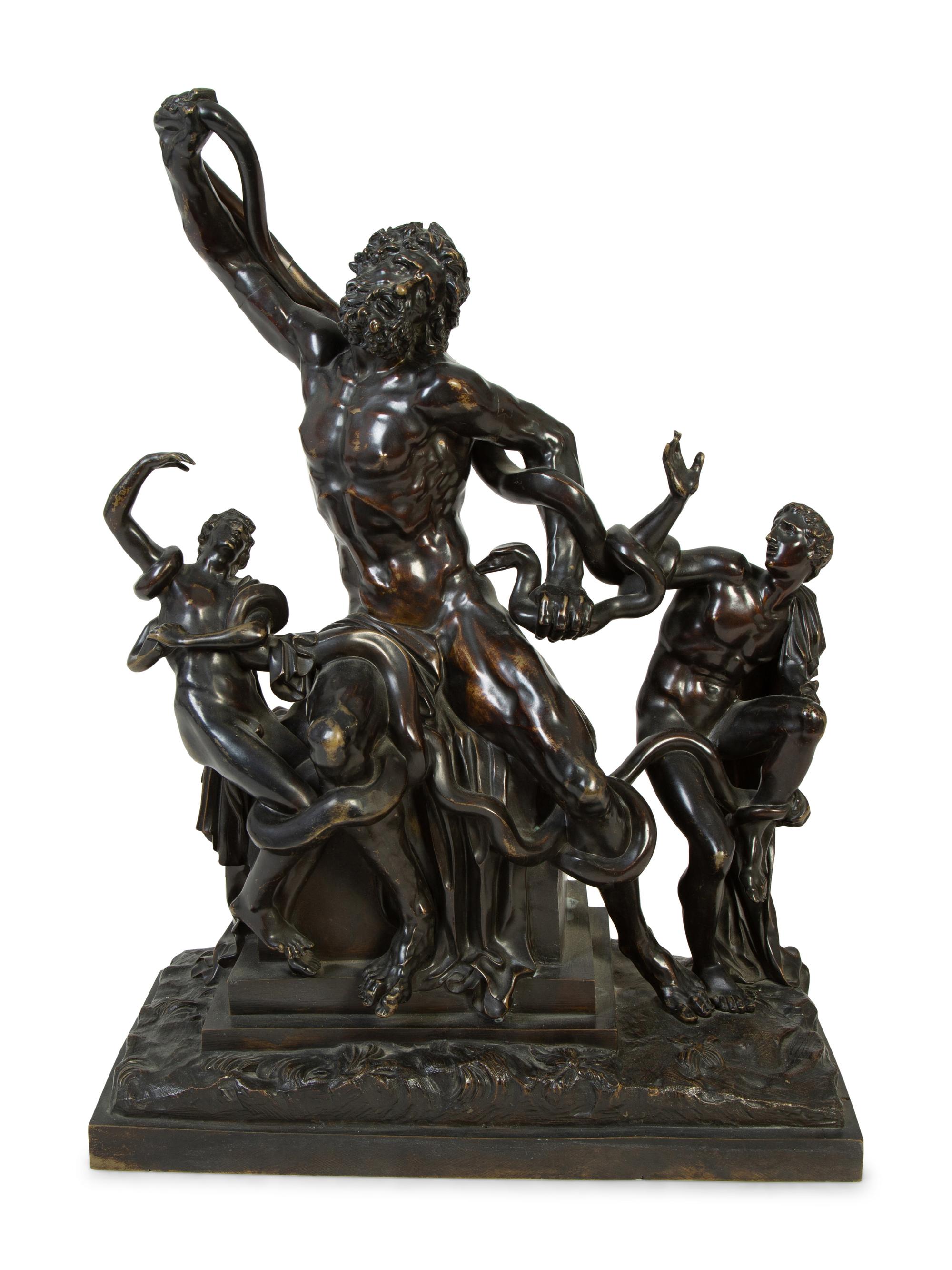 A Continental Patinated Bronze Figural Group After Agesander of Rhodes Depicting Laocoon and His Sons — 19TH CENTURY