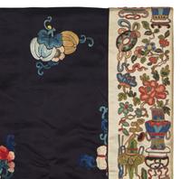 A Chinese Embroidered Midnight Blue Silk Lady's Robe, Late Qing Dynasty 晚清 深藍地繡瓜瓞綿綿女袍