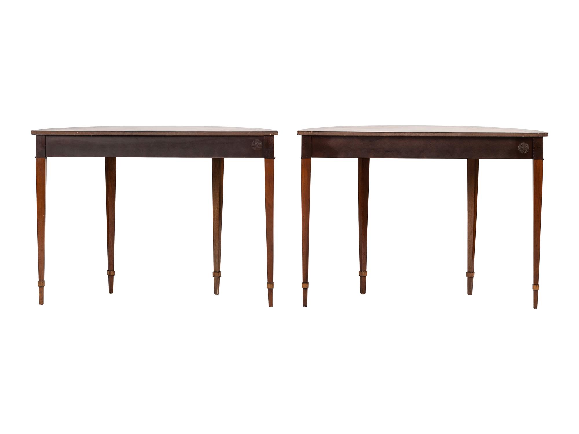 A Pair of Federal Style Fan Inlaid Demilune Tables