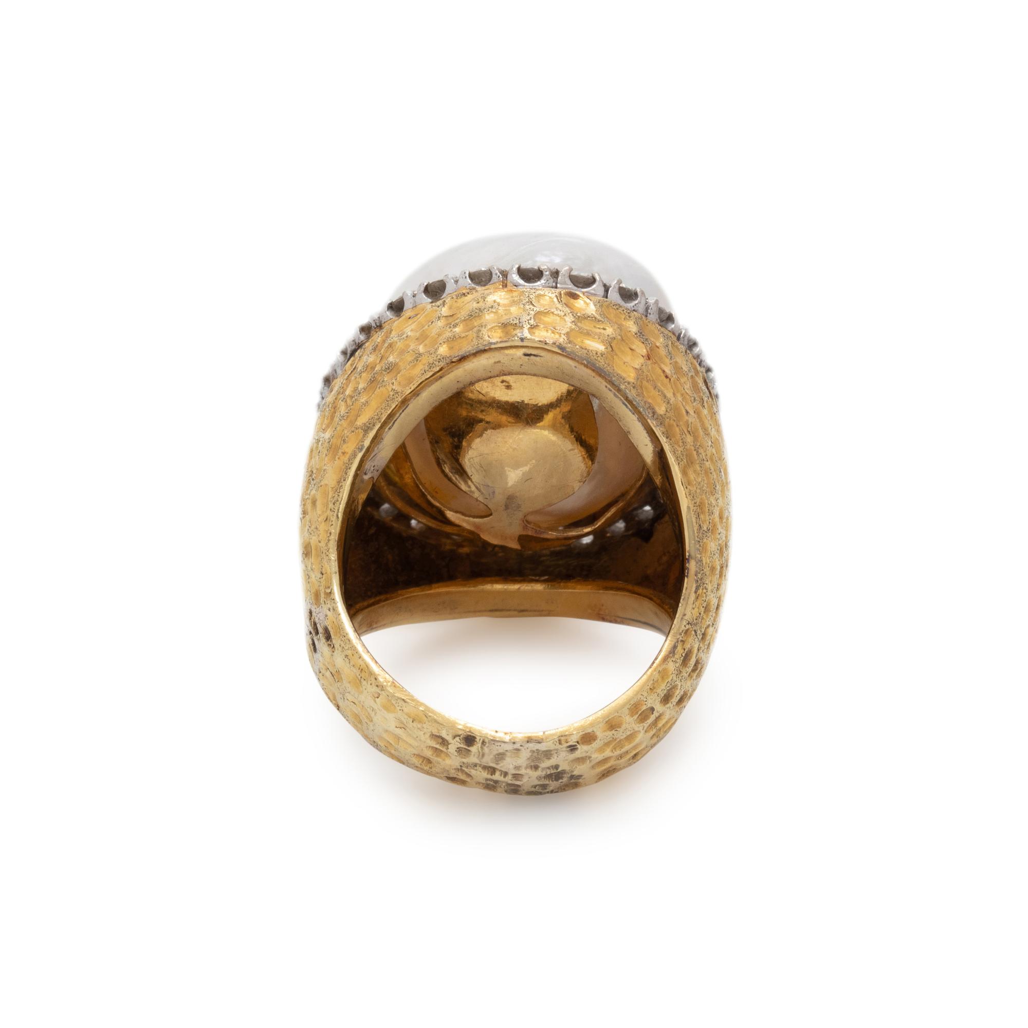 CULTURED BAROQUE PEARL AND DIAMOND RING