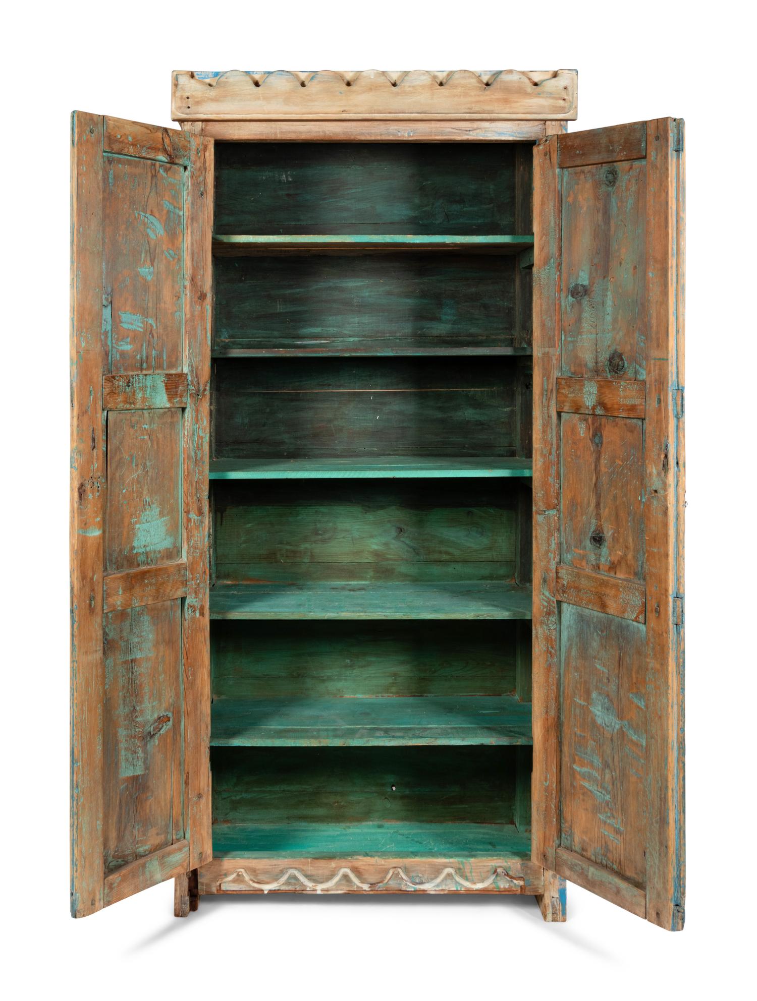 A Painted Rustic Cabinet in Two Pieces