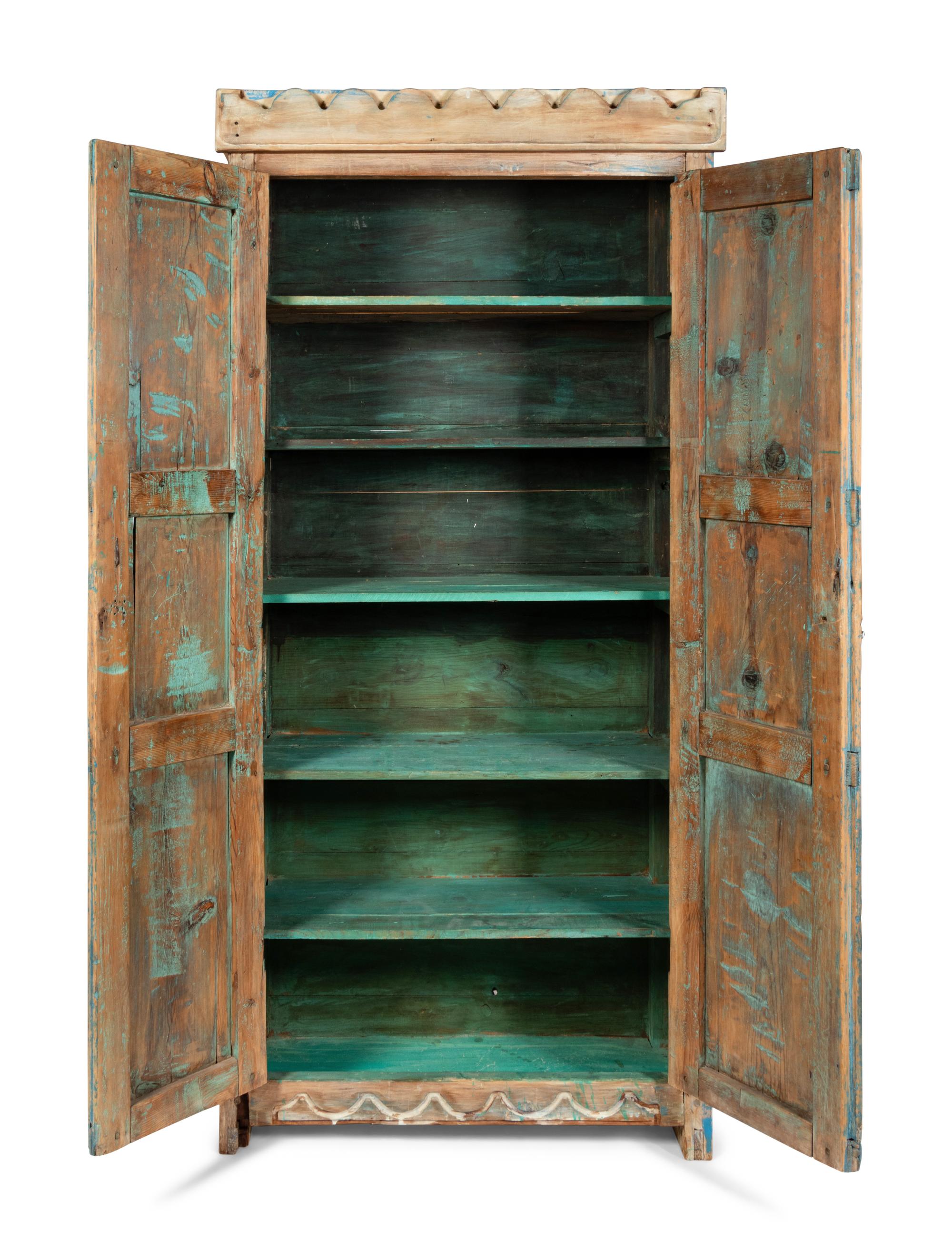 A Painted Rustic Cabinet in Two Pieces