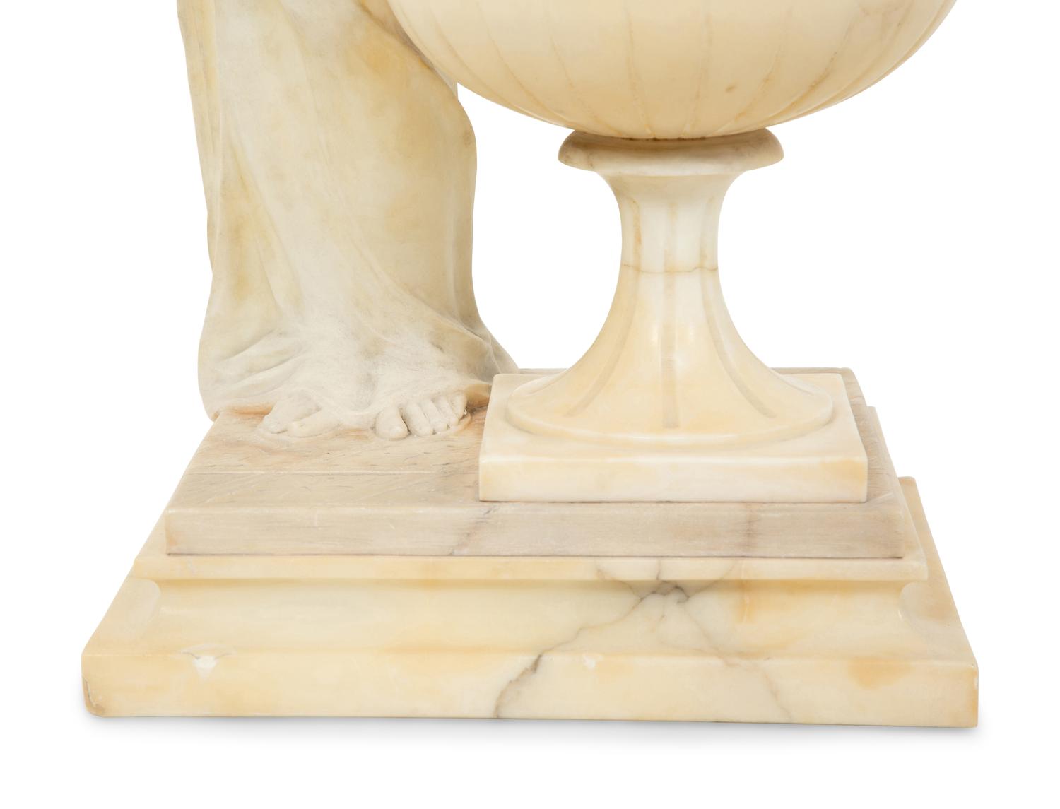 An Italian Carved Alabaster Figural Lamp