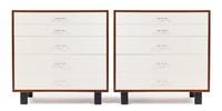 A Pair of George Nelson for Herman Miller Laminated Walnut Chests of Drawers Height 40 x width 40 x depth 18 1/1 inches.