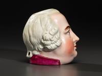 A Staffordshire Enameled Pearlware 'King George III' Figural Shaving Mug