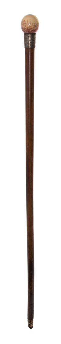 An English Silver and Ivory Handled Walking Stick, W H Carrington & Co., Diameter of handle 1 5/8 x length overall 34 3/ inches.