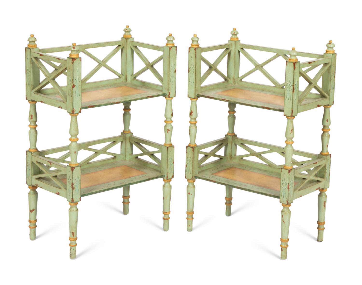 A Pair of Painted Two-Tier Book Shelves by Chelsea House