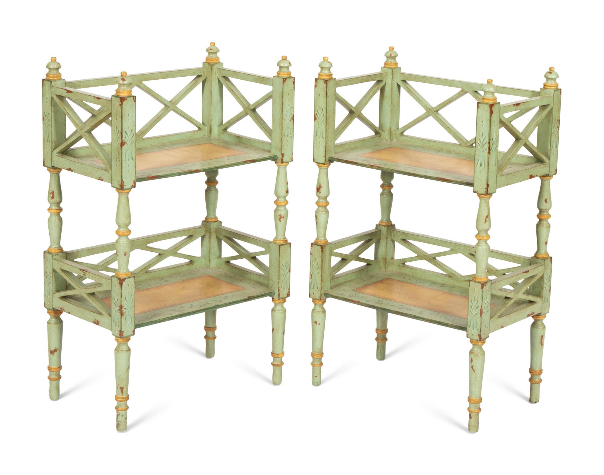 A Pair of Painted Two-Tier Book Shelves by Chelsea House