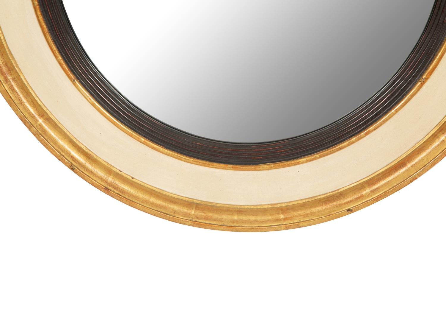 A Regency Style Painted and Parcel Gilt Convex Mirror
