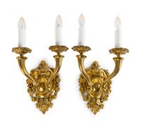 A Pair of Victorian Gilt Metal Two Light Wall Sconces — 20TH CENTURY