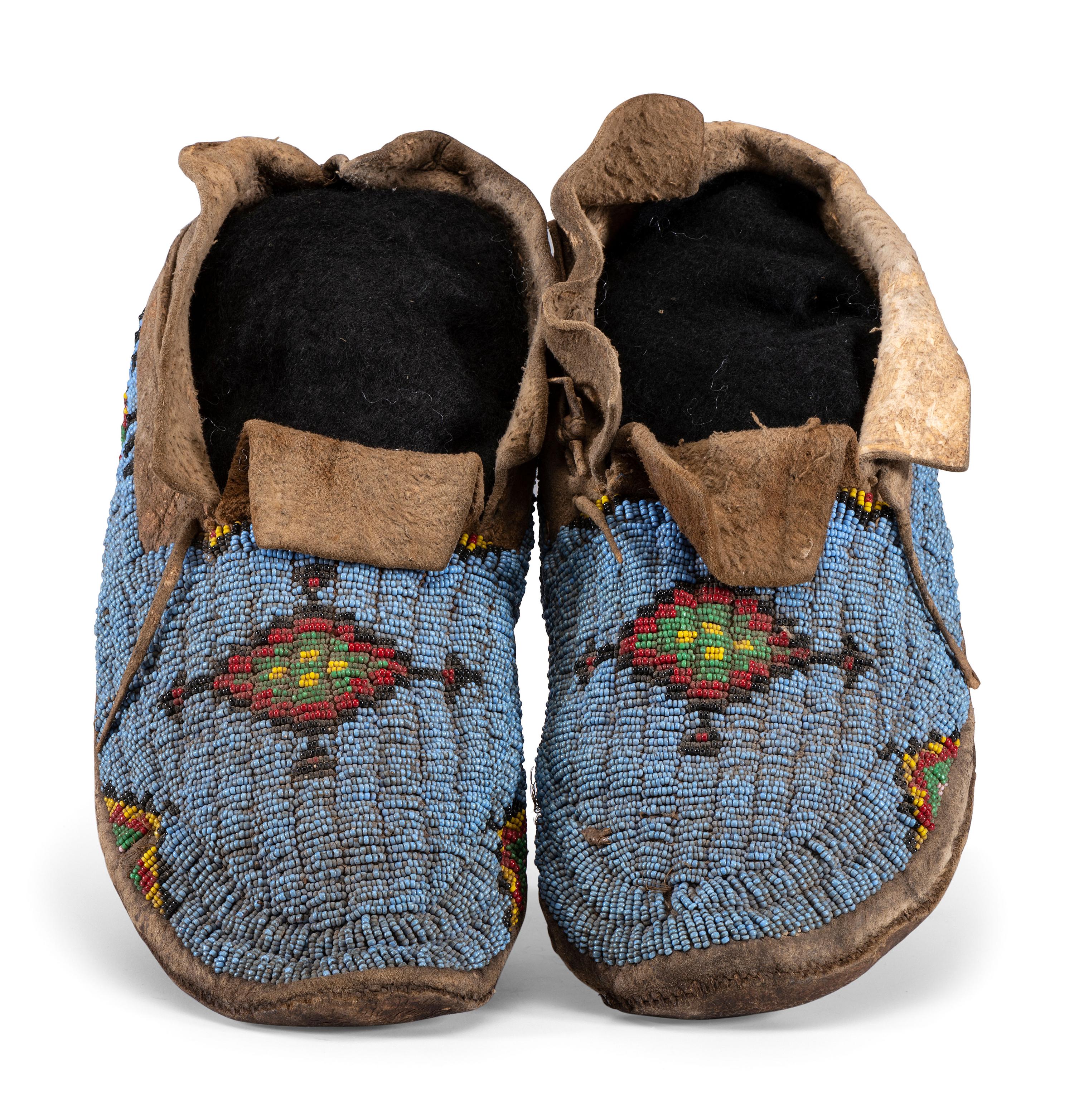 Northern Plains Beaded Buffalo Hide Moccasins