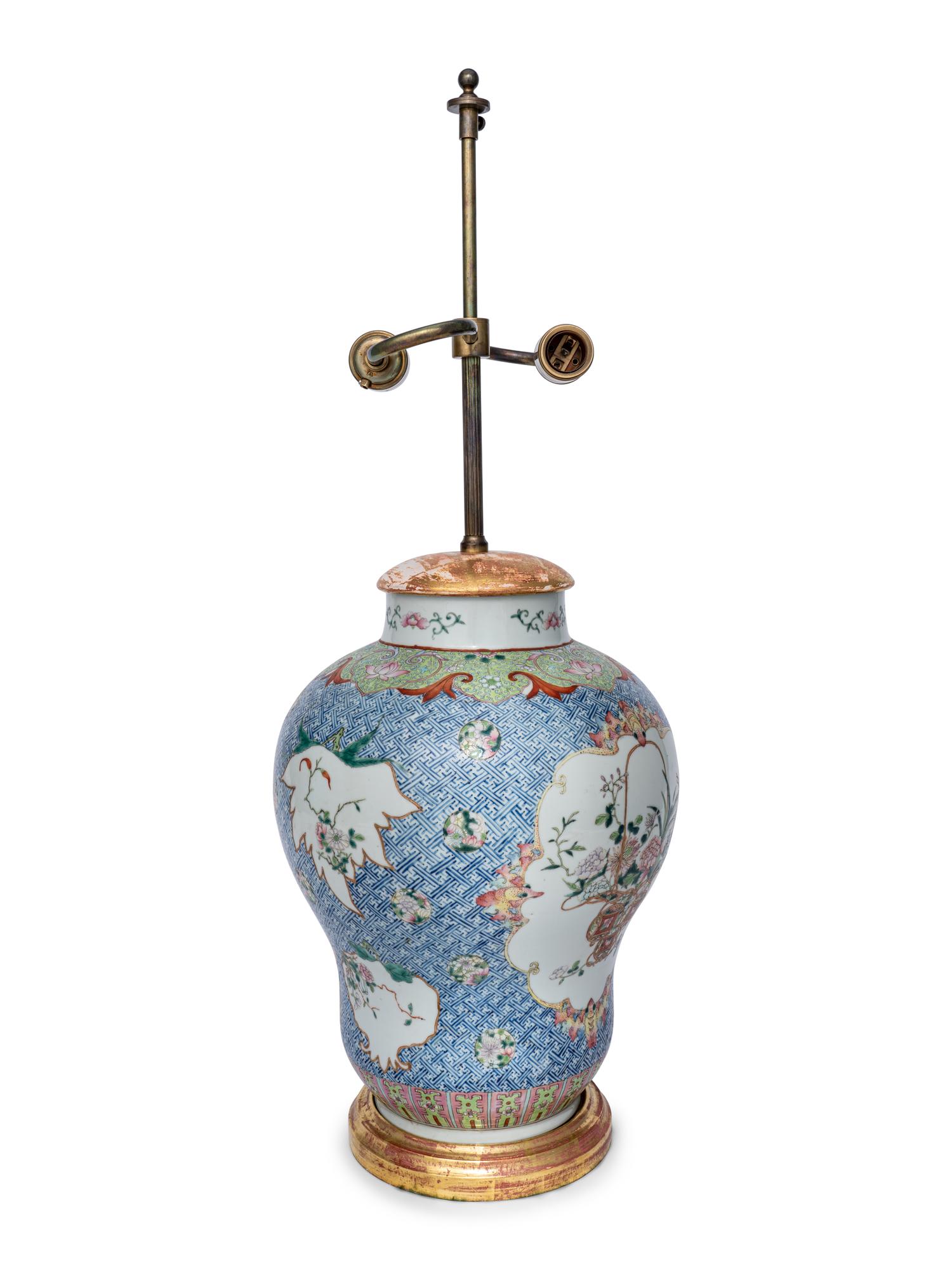 A Chinese Export Porcelain Vase Mounted as a Lamp