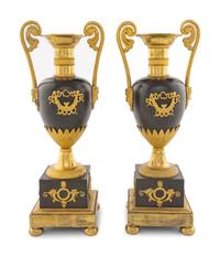 A Pair of Louis Philippe Gilt and Patinated Bronze Urns