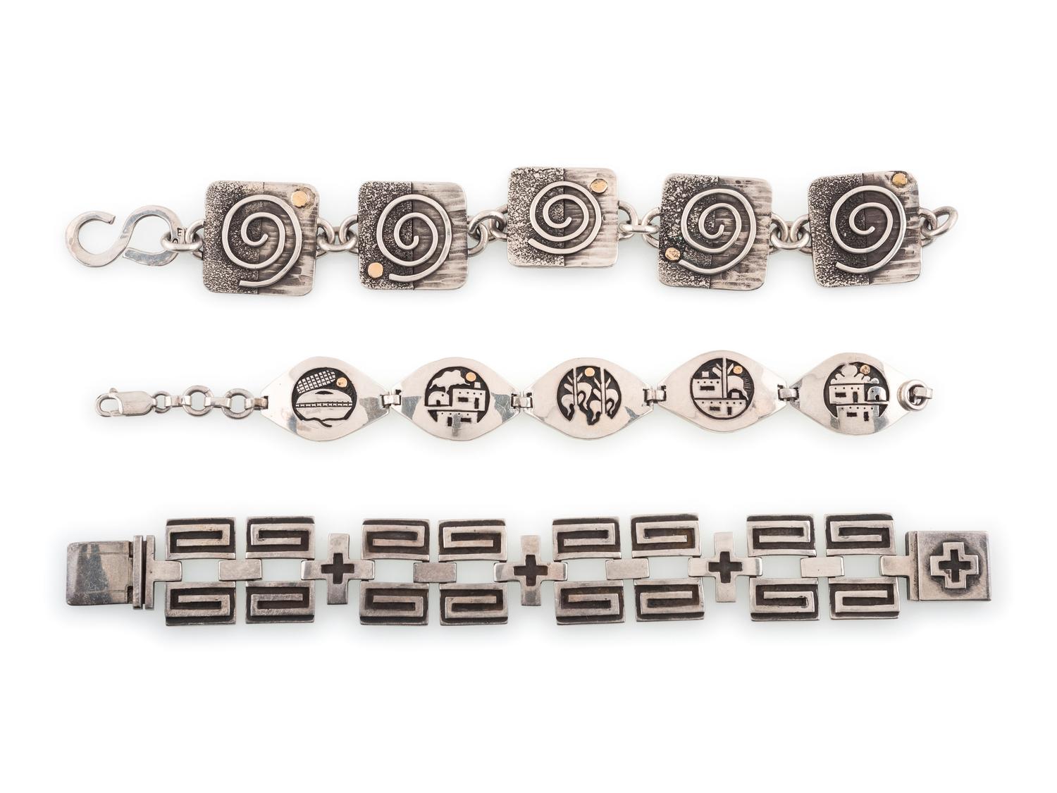 Navajo and Pueblo Sterling Silver Link Bracelets