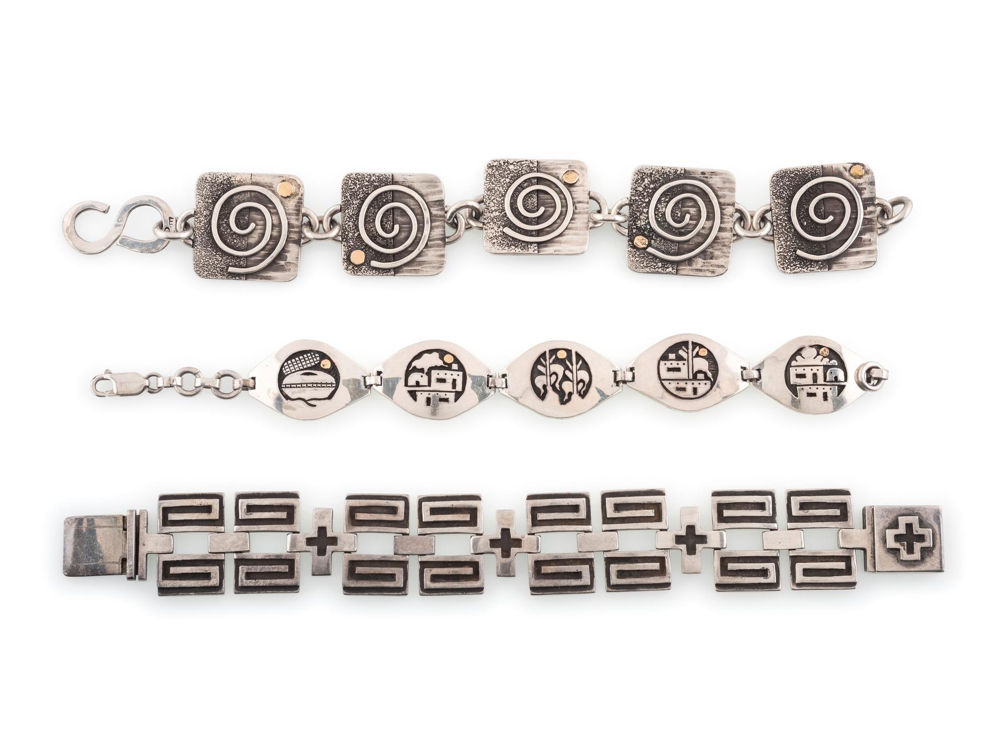 Navajo and Pueblo Sterling Silver Link Bracelets