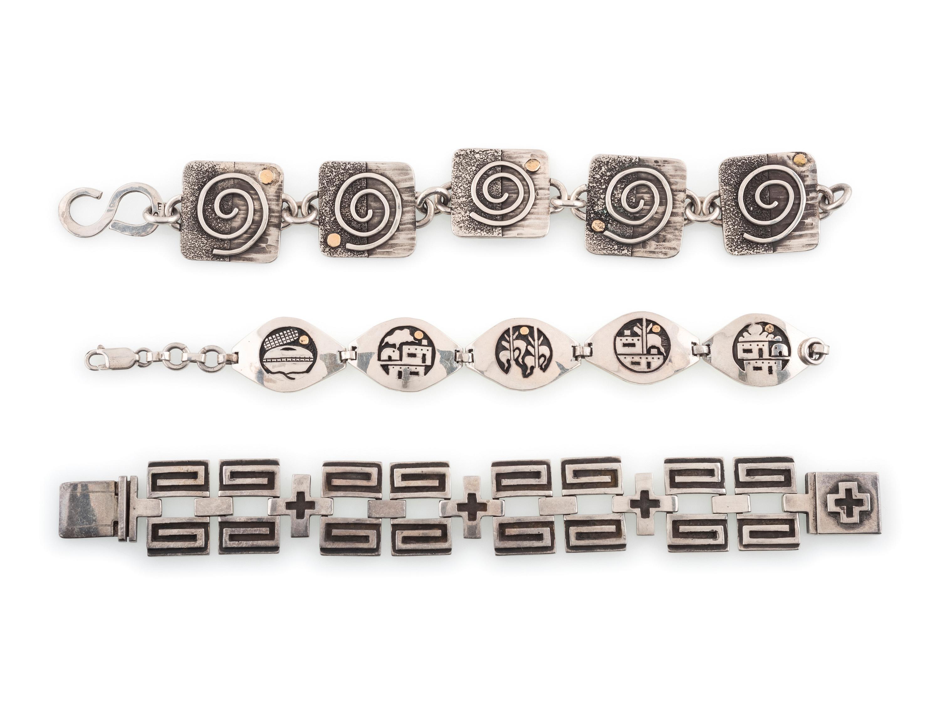 Navajo and Pueblo Sterling Silver Link Bracelets