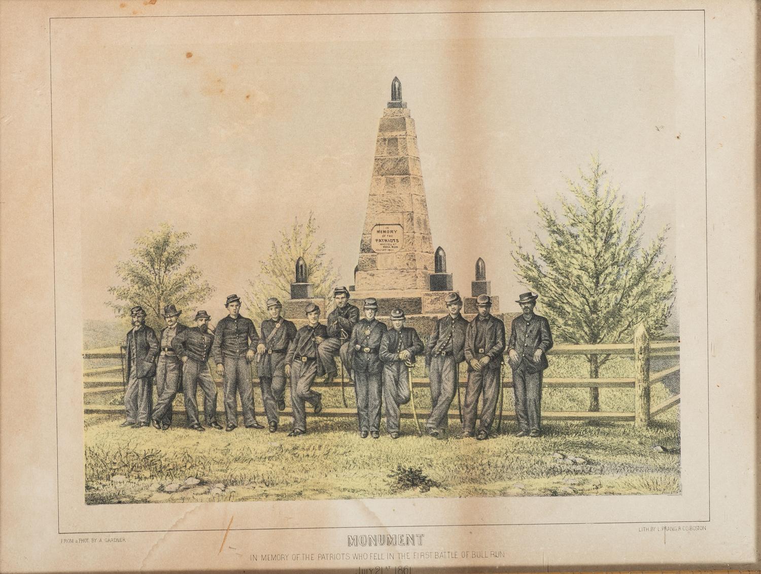 [CIVIL WAR]. A group of 3 lithographs featuring Civil War subject matter, incl. the Battle of Bull Run, soldiers standing before the monument memorializing those that fell at Bull Run, and a view of Libby Prison.
