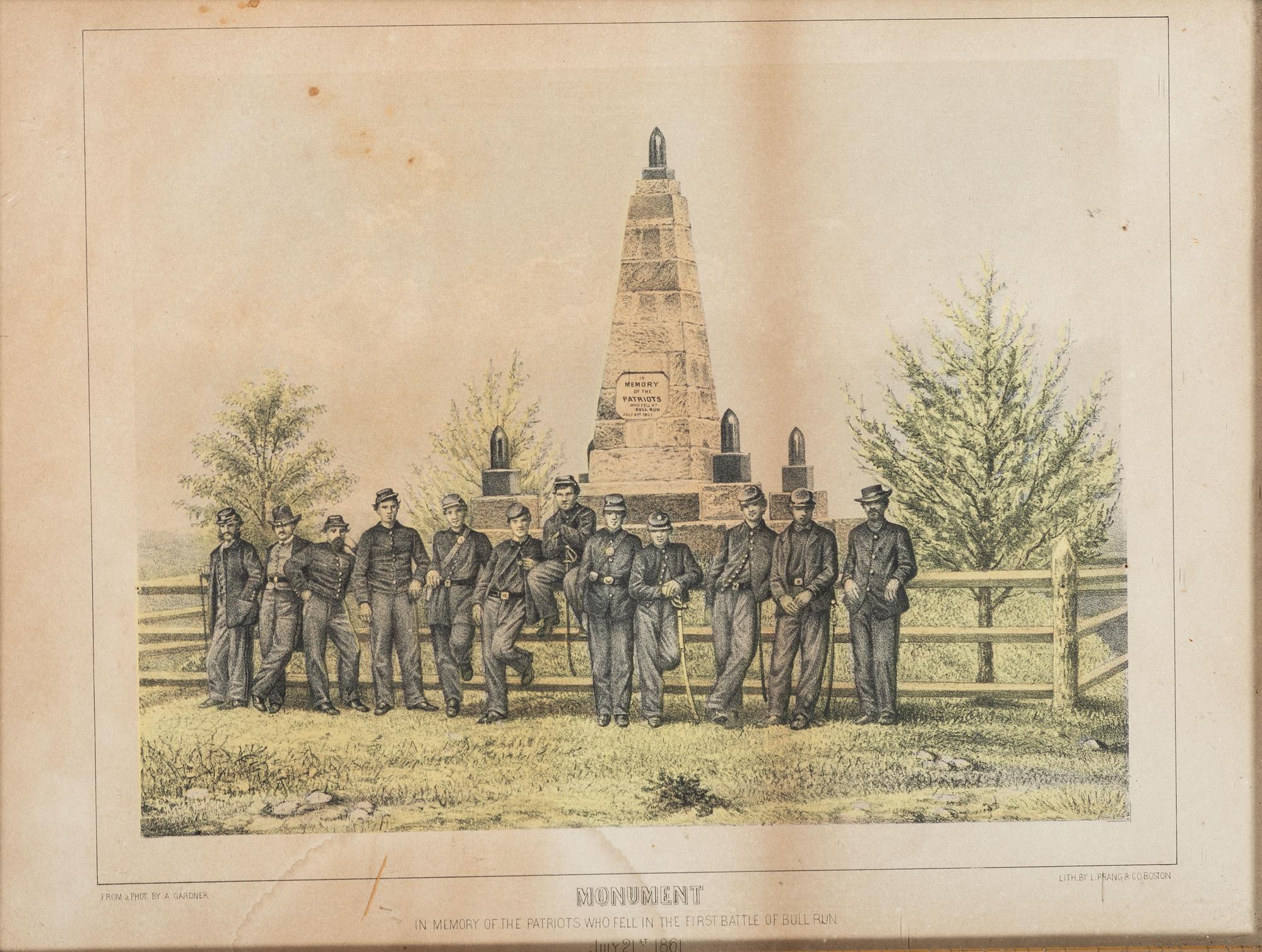 [CIVIL WAR]. A group of 3 lithographs featuring Civil War subject matter, incl. the Battle of Bull Run, soldiers standing before the monument memorializing those that fell at Bull Run, and a view of Libby Prison.