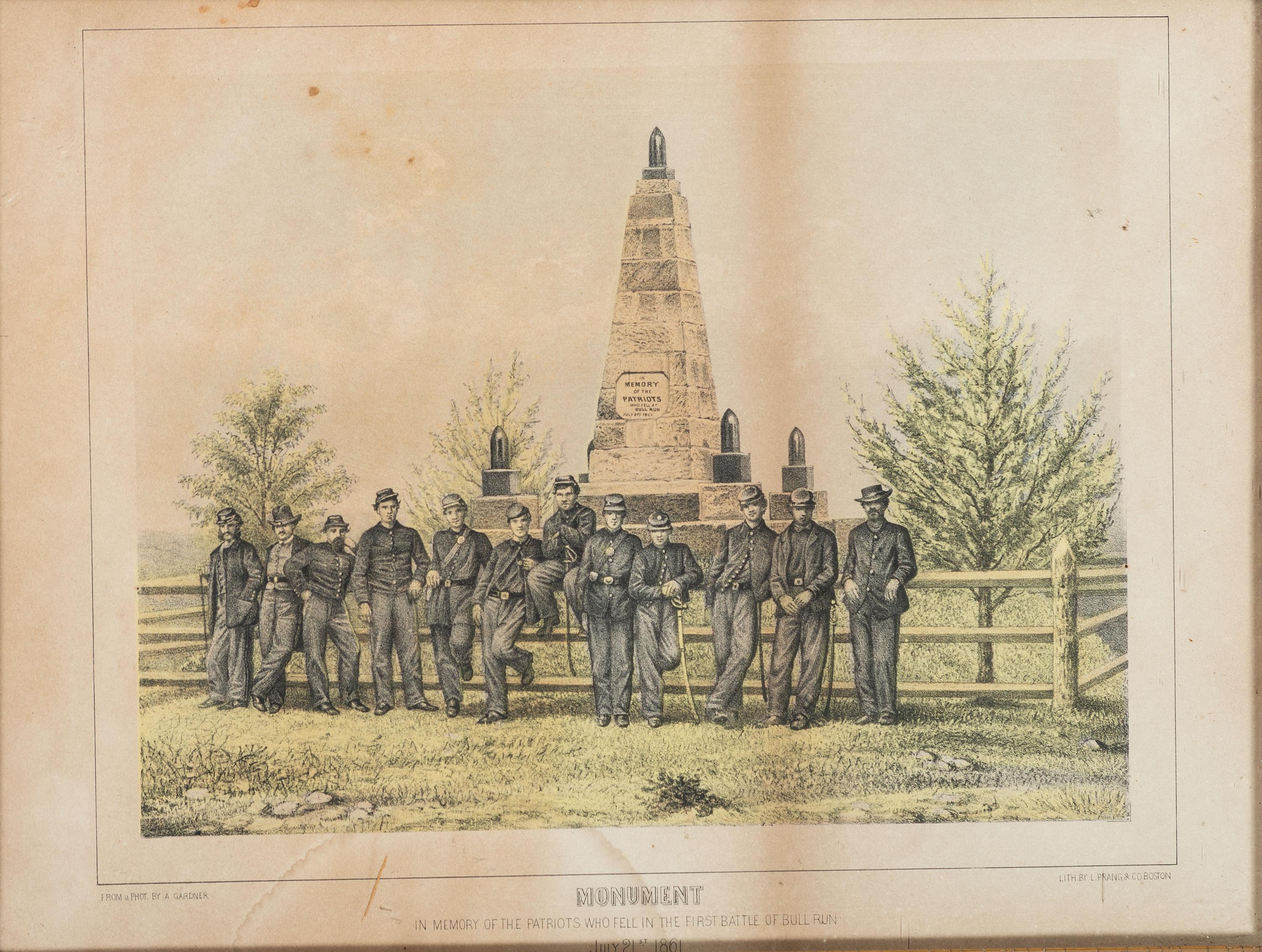 [CIVIL WAR]. A group of 3 lithographs featuring Civil War subject matter, incl. the Battle of Bull Run, soldiers standing before the monument memorializing those that fell at Bull Run, and a view of Libby Prison.