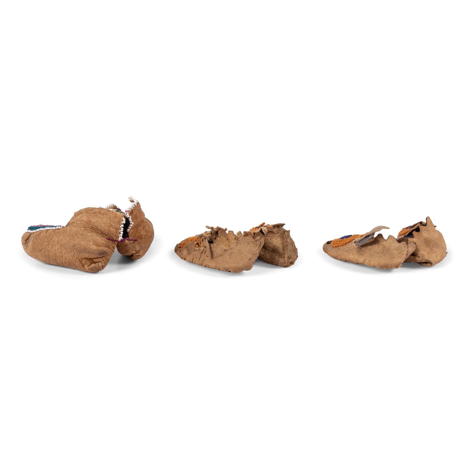 Group of Cheyenne and Delaware Beaded Hide Doll Moccasins