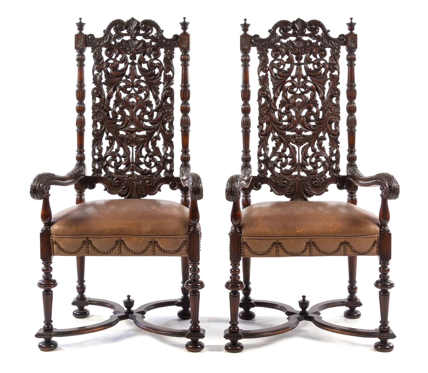 A Pair of William and Mary Oak Armchairs Height 53 3/4 inches. — LATE 19TH/EARLY 20TH CENTURY