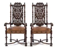A Pair of William and Mary Oak Armchairs Height 53 3/4 inches. — LATE 19TH/EARLY 20TH CENTURY