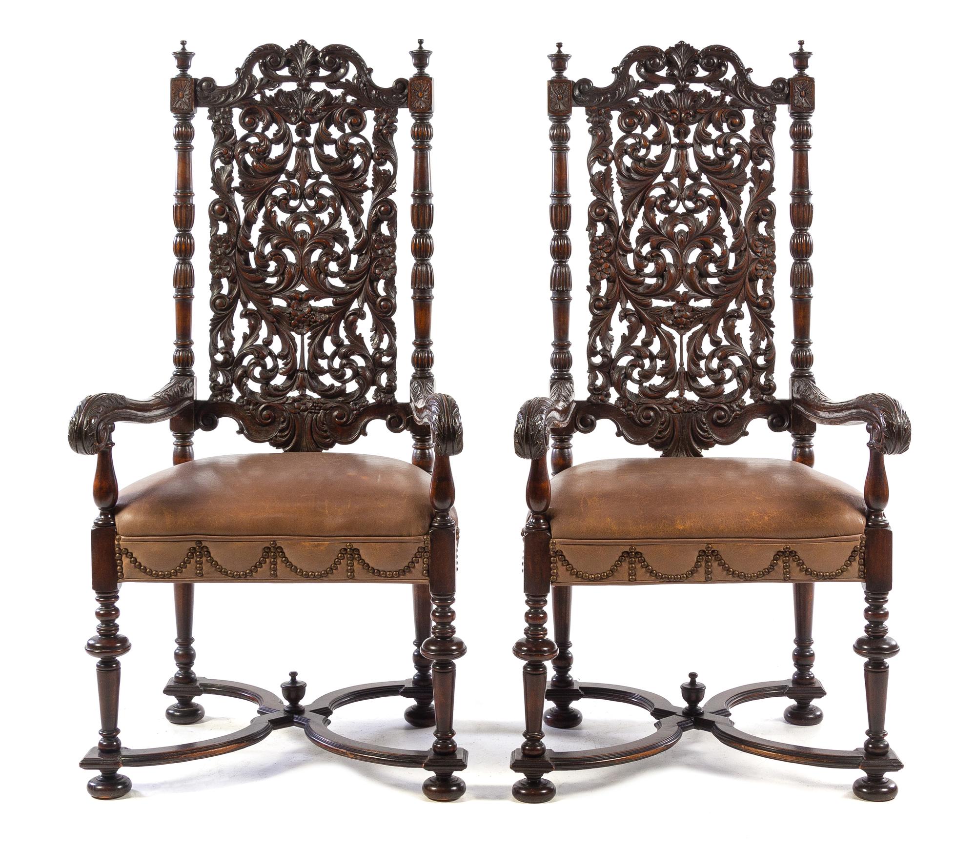 A Pair of William and Mary Oak Armchairs Height 53 3/4 inches. — LATE 19TH/EARLY 20TH CENTURY