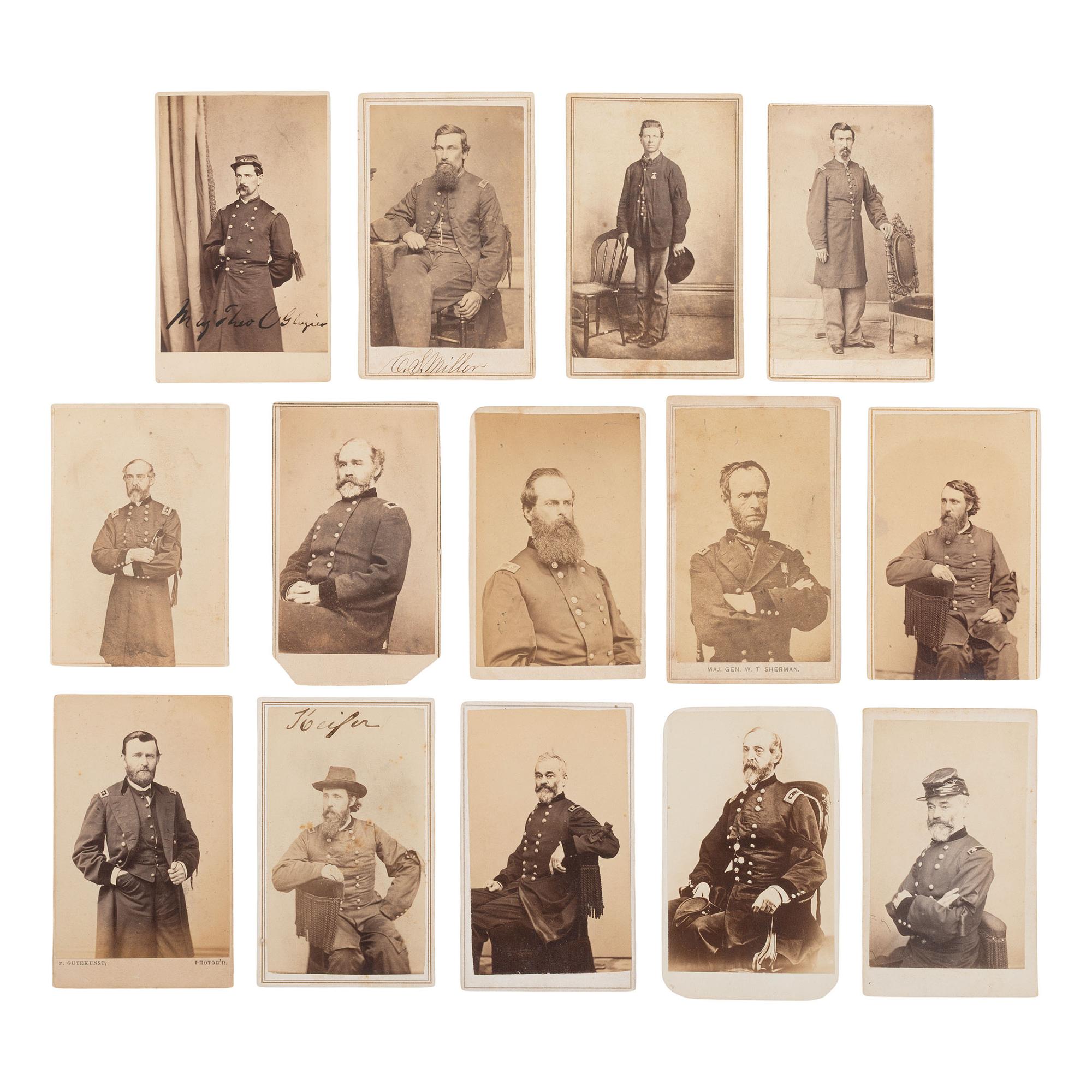 [Lincoln, Abraham] Group of 14 Carte de Visites of Generals or Officers wearing Lincoln Mourning Pins or Bands, incl. Meade and Grant