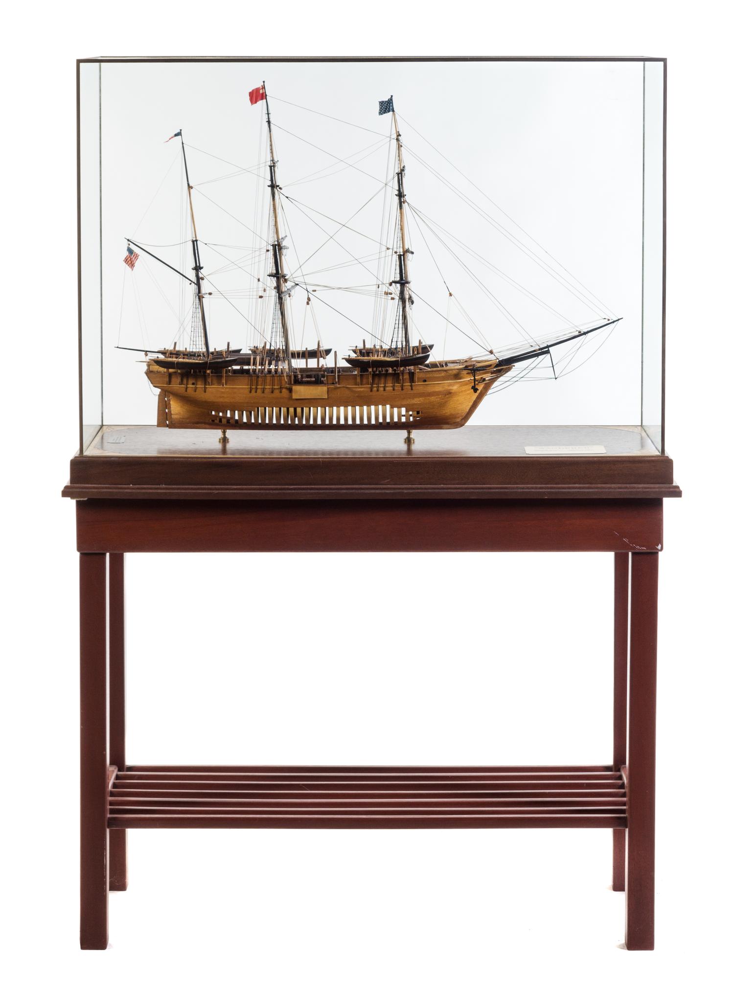 An American Model of the Whaling Brig Wanderer Height of case overall 56 inches.