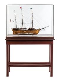 An American Model of the Whaling Brig Wanderer Height of case overall 56 inches.