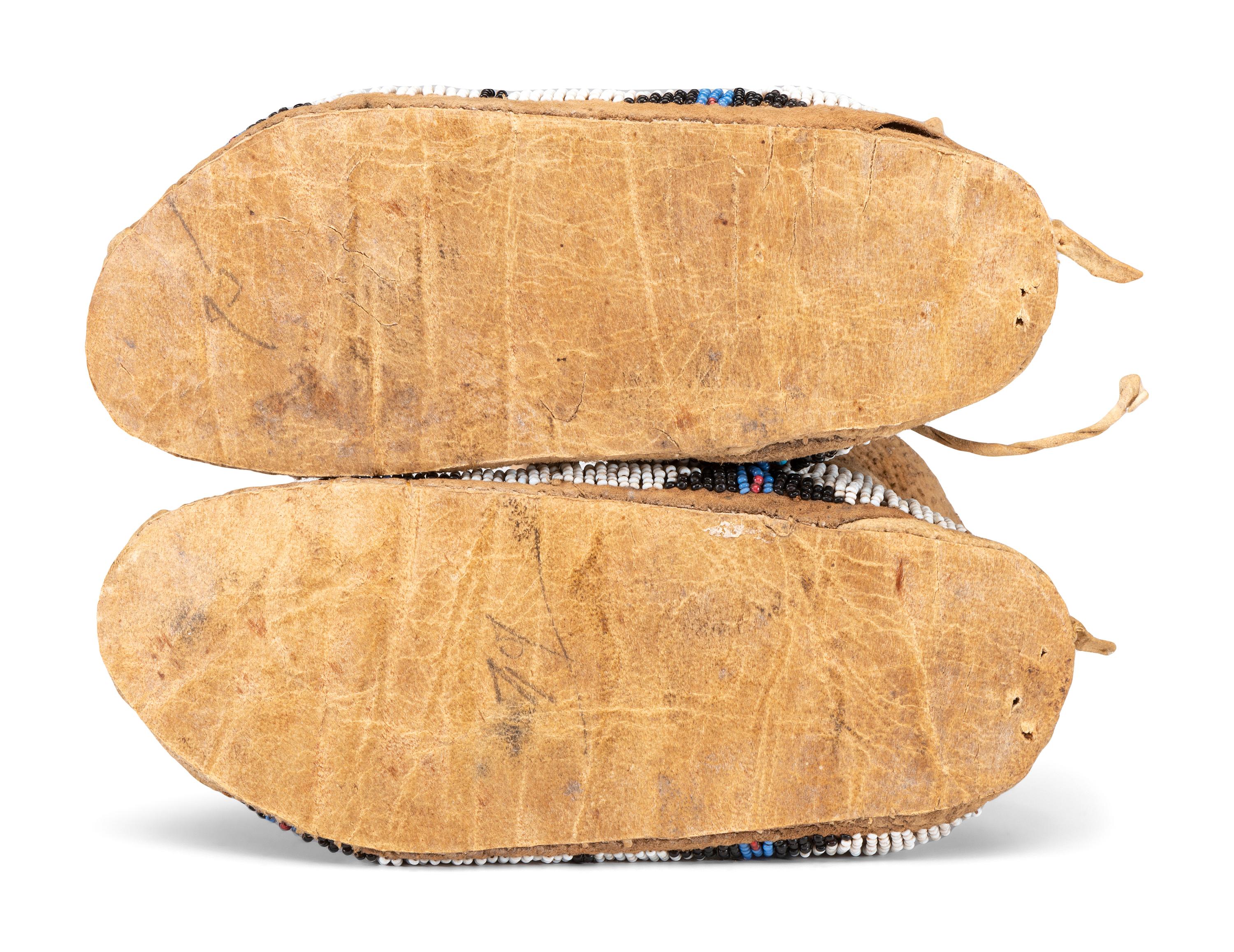 Cheyenne Beaded Hide Moccasins, with Thunderbirds and Dragonflies