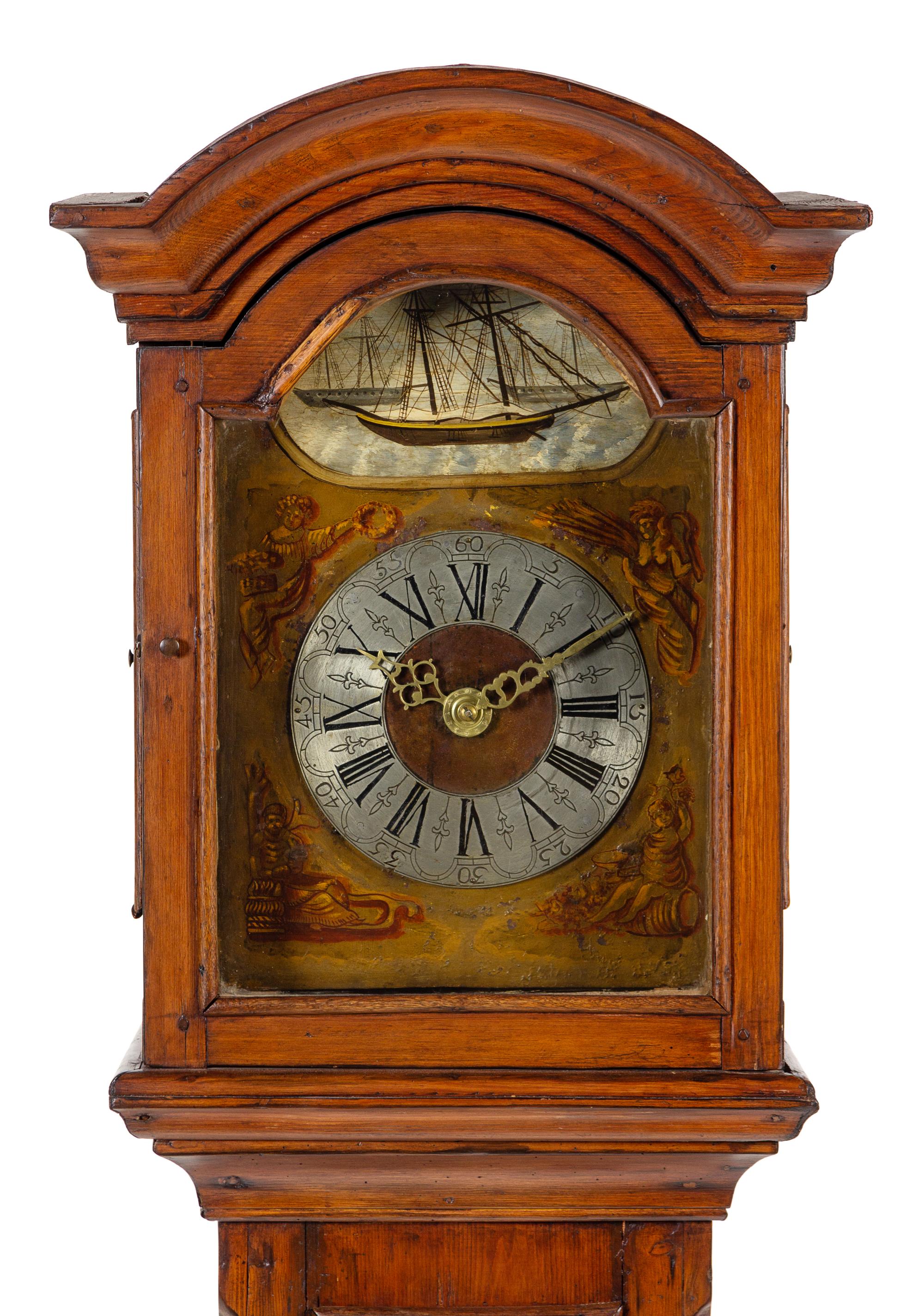 A Dutch Walnut Tall Case Clock Height 82 7/8 x width 22 x depth 13 inches. — 18TH CENTURY