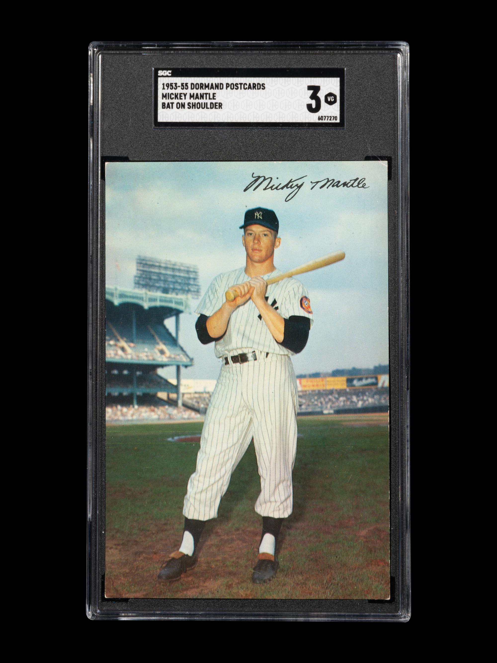 A 1953-55 Dormand Mickey Mantle Bat On Shoulder Postcard (SGC 3 VG)