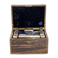 A Victorian Brass-Inlaid Calamander, Silver and Cut-Glass Fitted Dressing Box