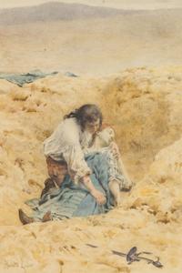 Maurice Leloir, (French, 1853-1940), Des Grieux Burying Manon, c. 1885