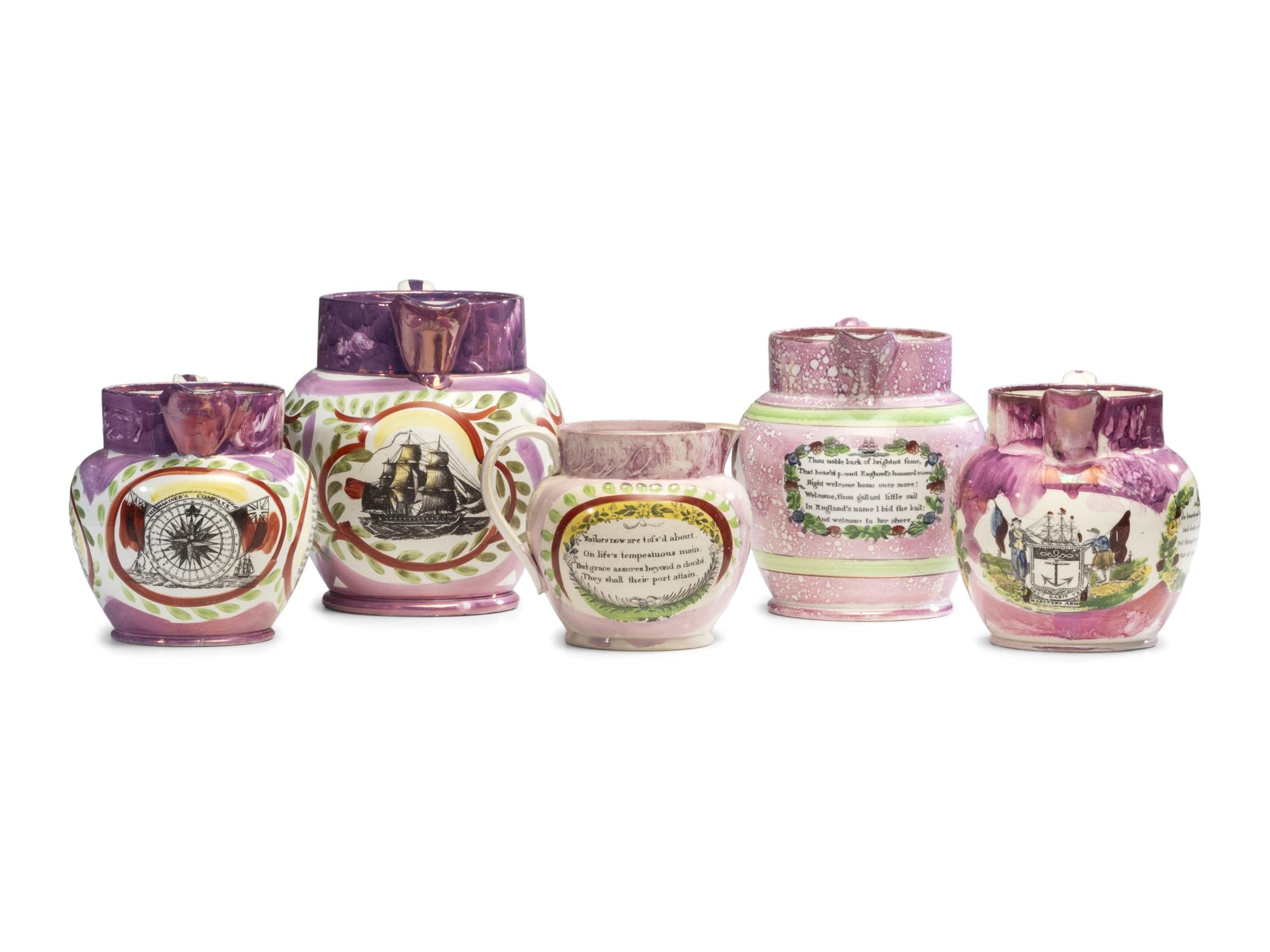 Five Sunderland Luster Jugs