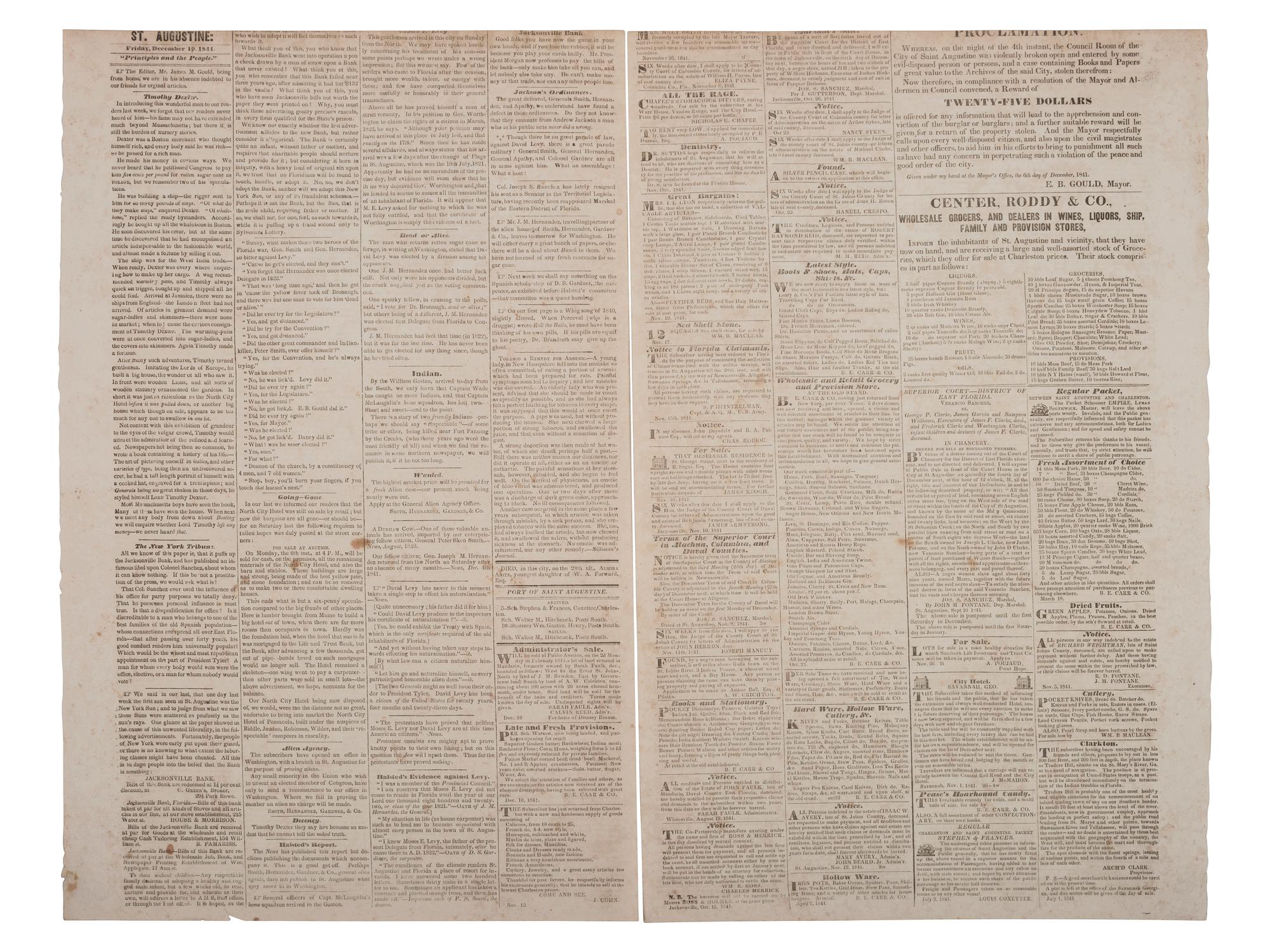 [SECOND SEMINOLE INDIAN WAR]. Florida Herald . Vol. VII, No. 29. St. Augustine, Florida Territory: James M. Gould, 10 December 1841.