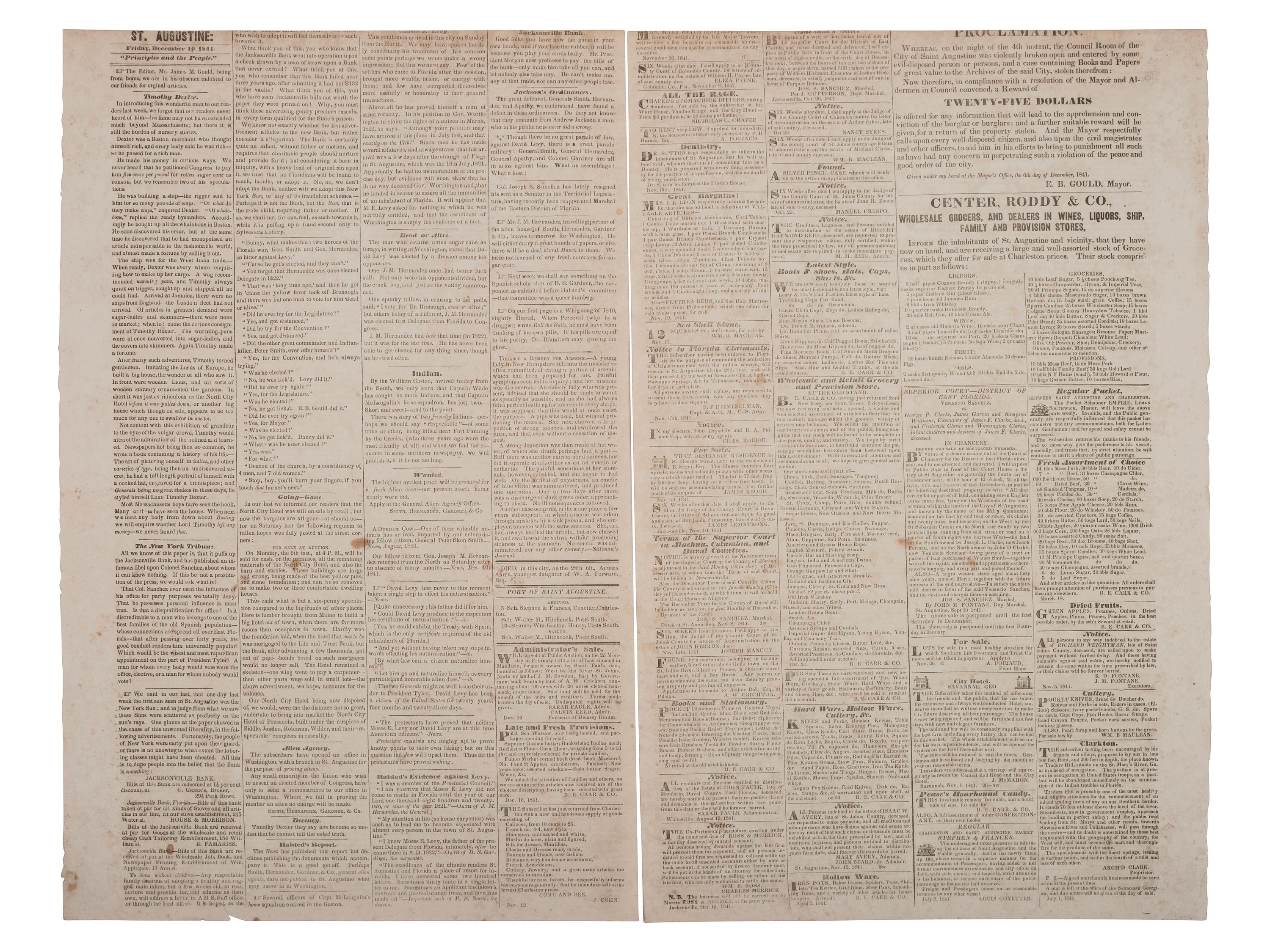 [SECOND SEMINOLE INDIAN WAR]. Florida Herald . Vol. VII, No. 29. St. Augustine, Florida Territory: James M. Gould, 10 December 1841.