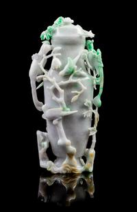 A Large Chinese Jadeite Covered Vase 20TH CENTURY Height 15 1/4 inches. — 20TH CENTURY