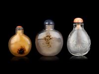 Three Chinese Hardstone Snuff Bottles