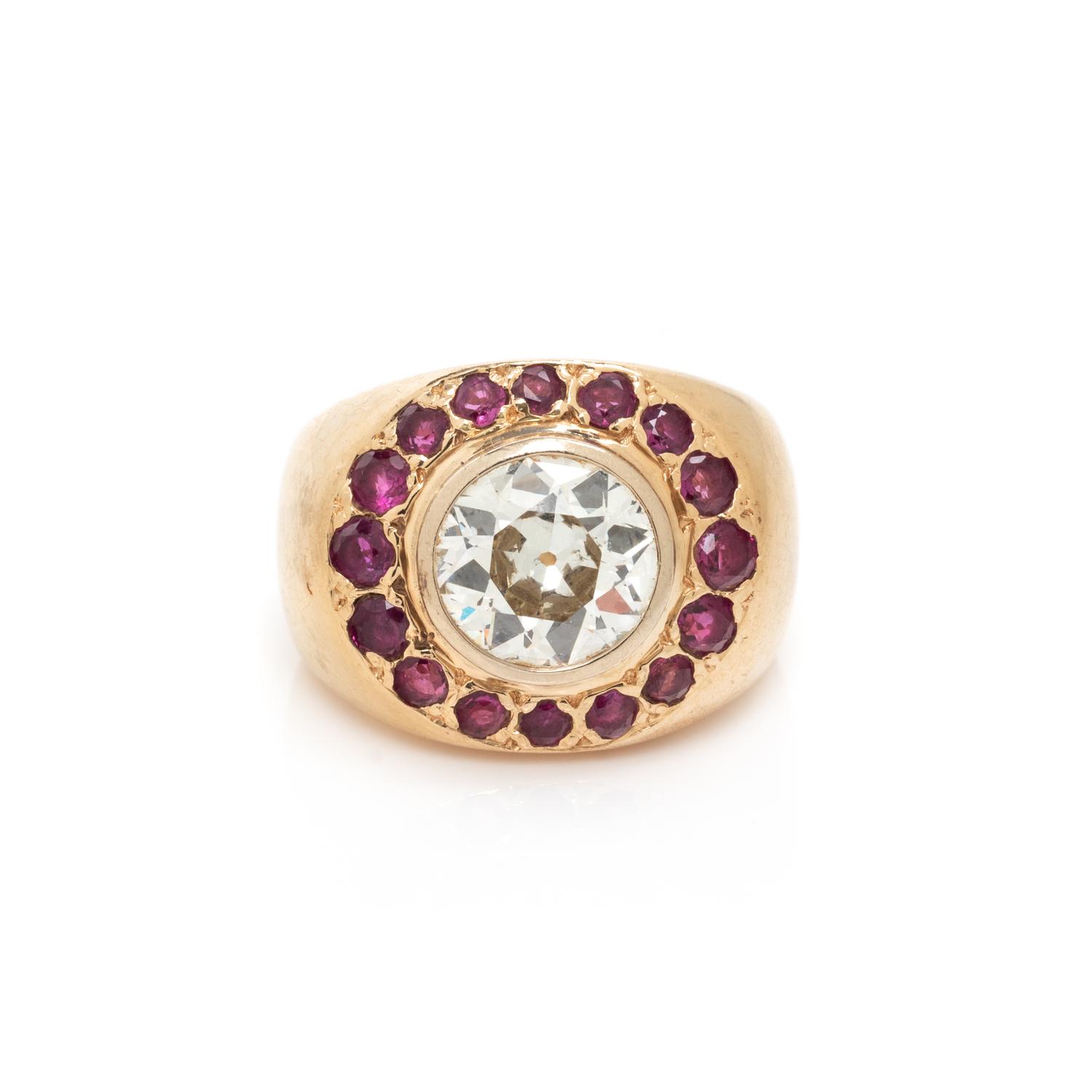 YELLOW GOLD, DIAMOND AND RUBY RING
