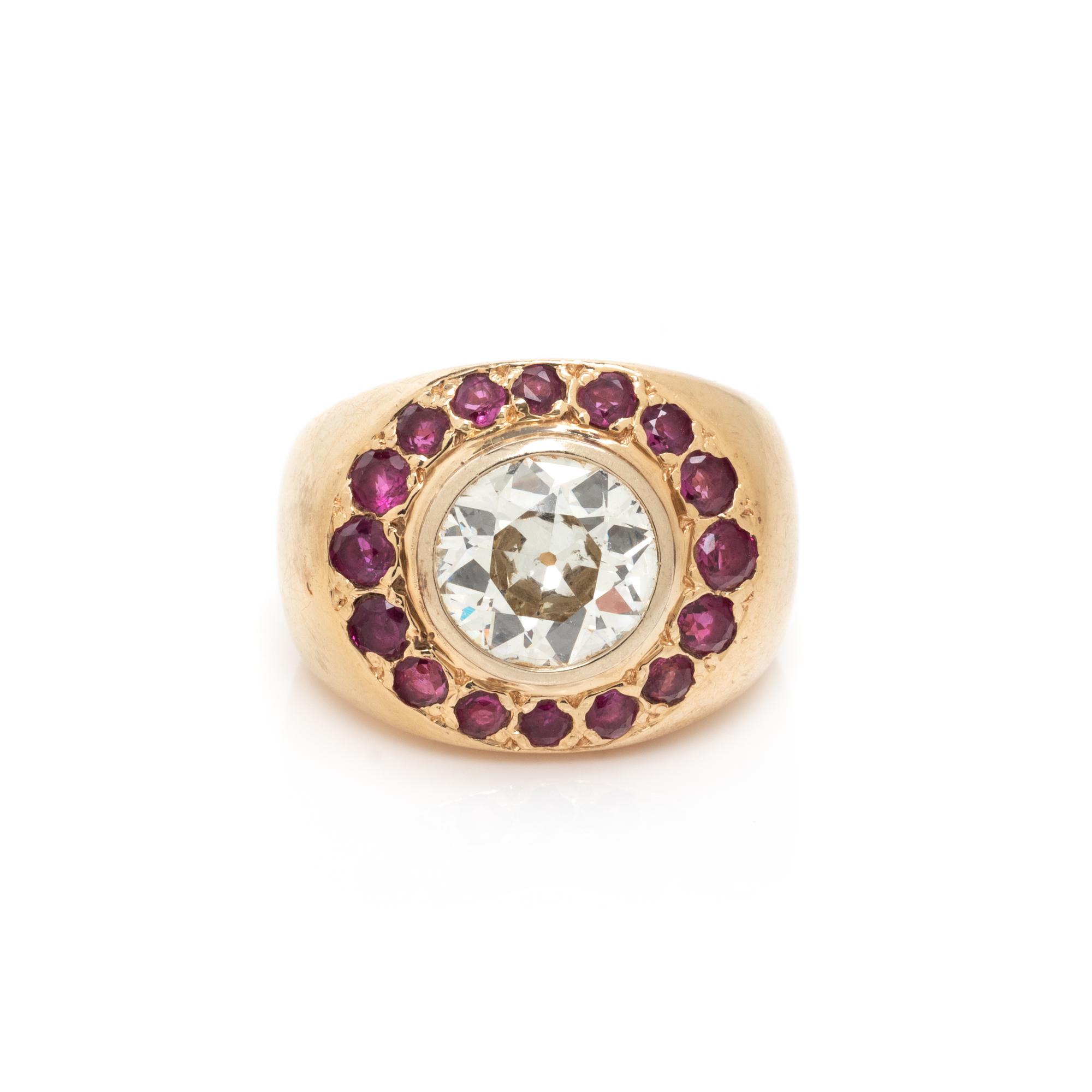 YELLOW GOLD, DIAMOND AND RUBY RING