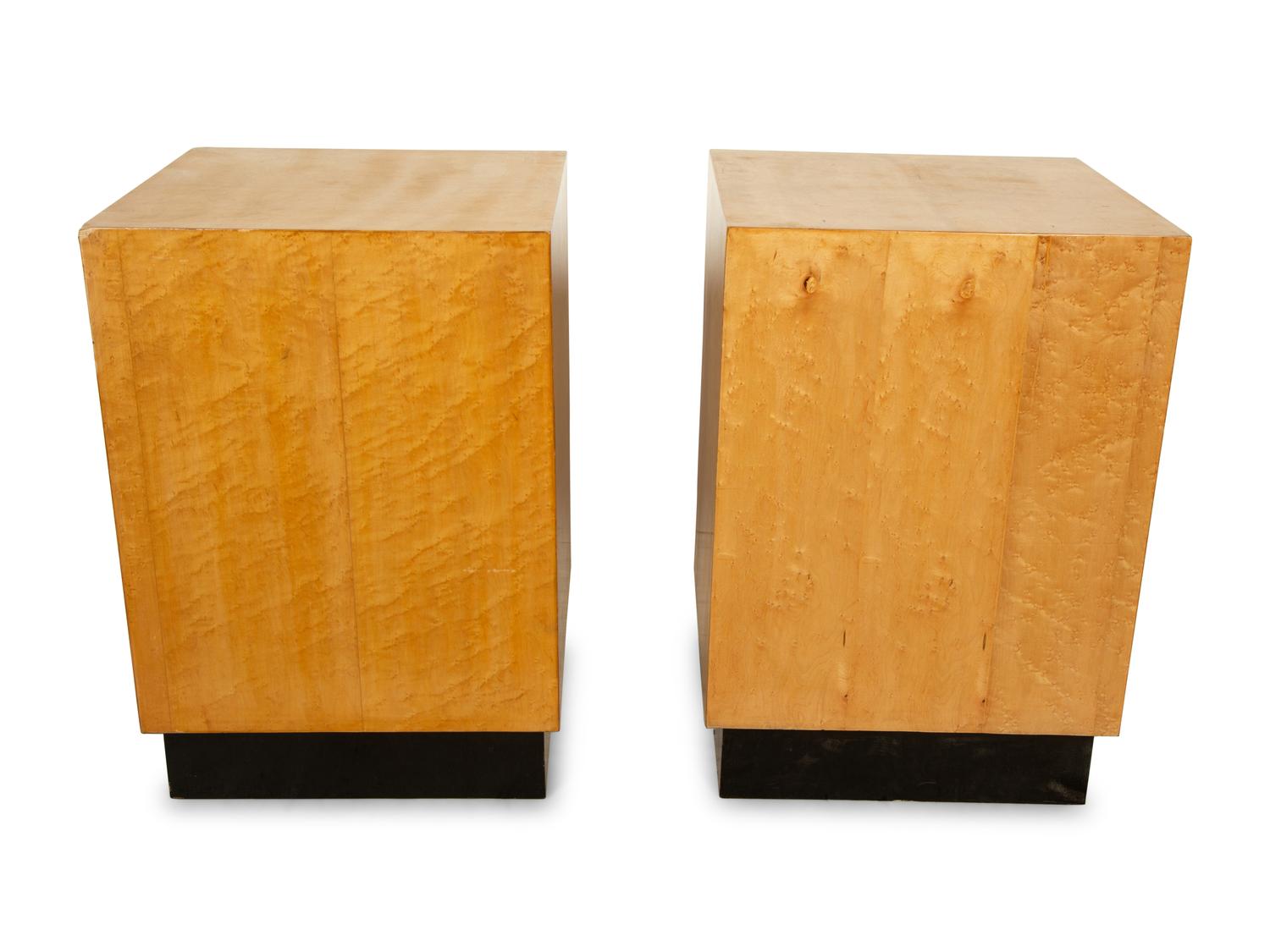A Pair of Contemporary Maple Veneered Pedestal Tables