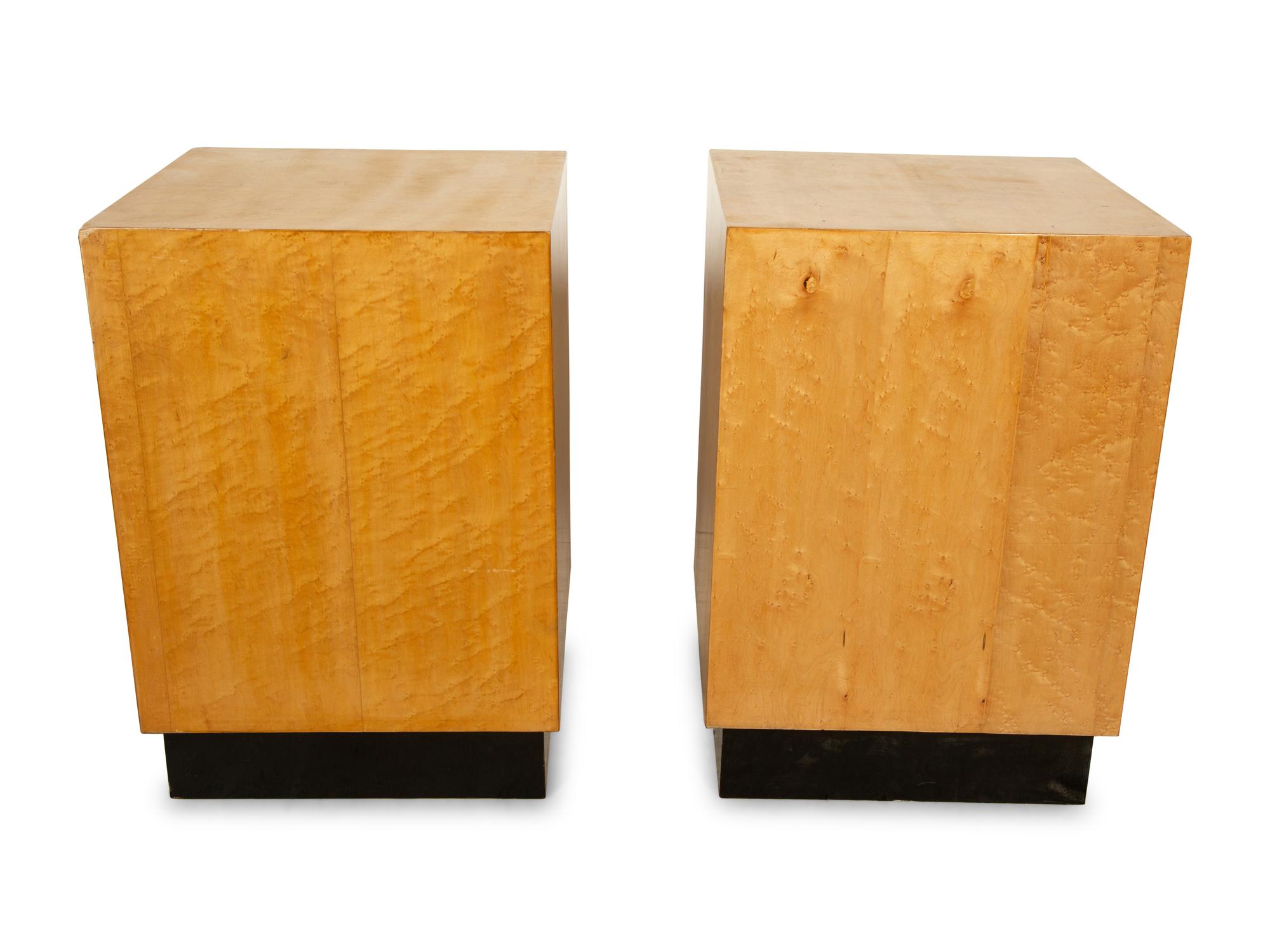 A Pair of Contemporary Maple Veneered Pedestal Tables
